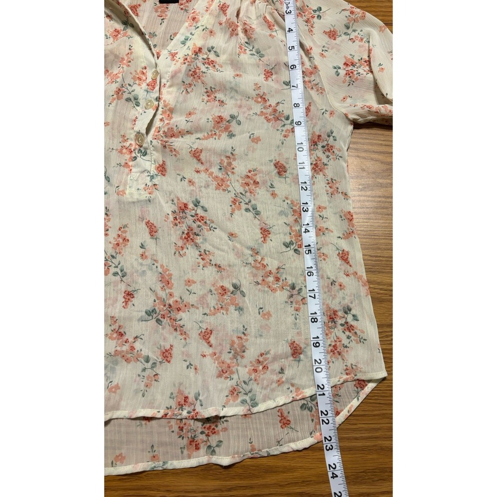 Cynthia Rowley Women's Sheer Pink Peach Floral Print 3/4 Button Down Shirt Sz M - Picture 8 of 9